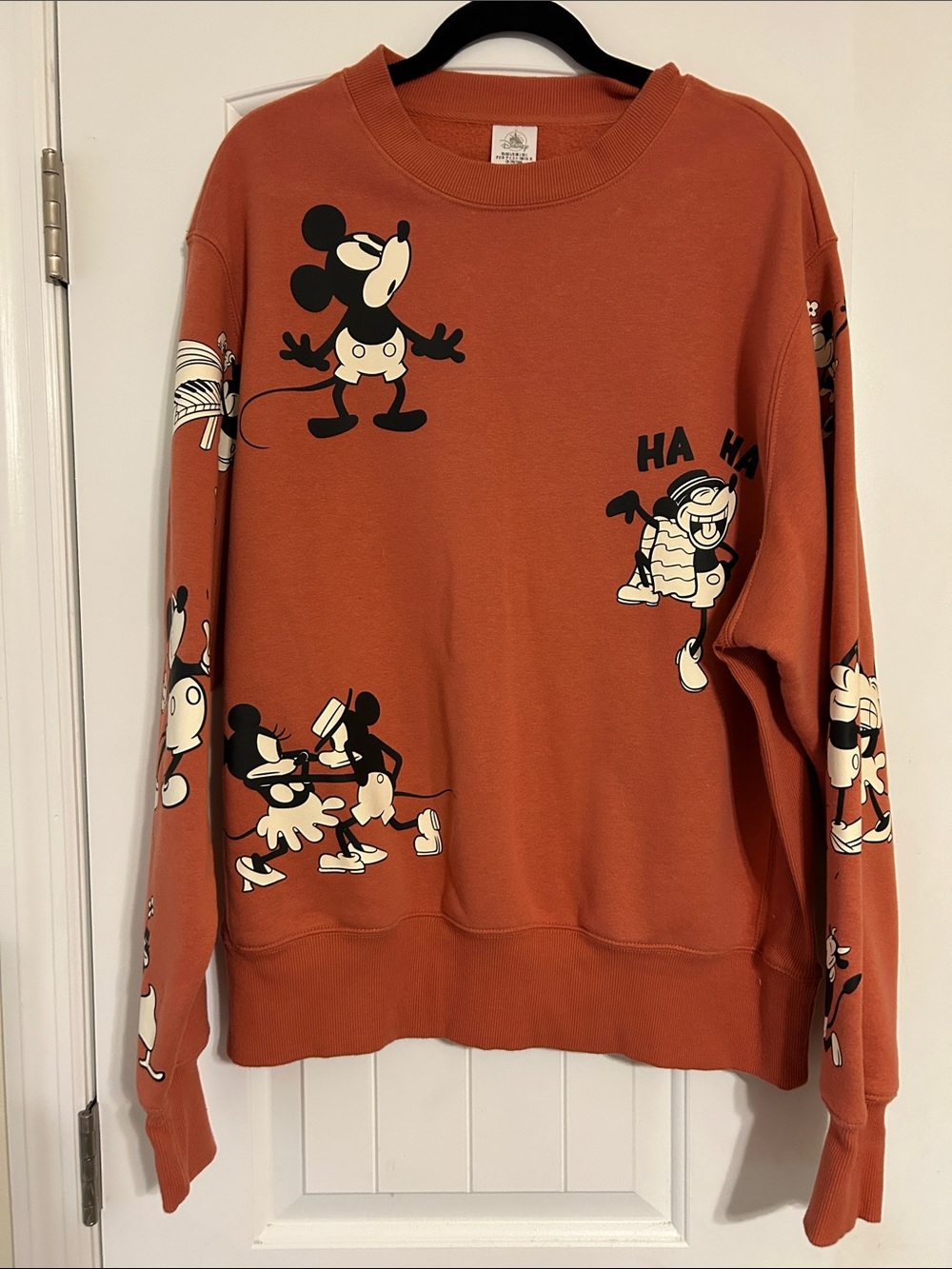 Disney Rust Orange Mickey Cartoon Crewneck Sweatshirt